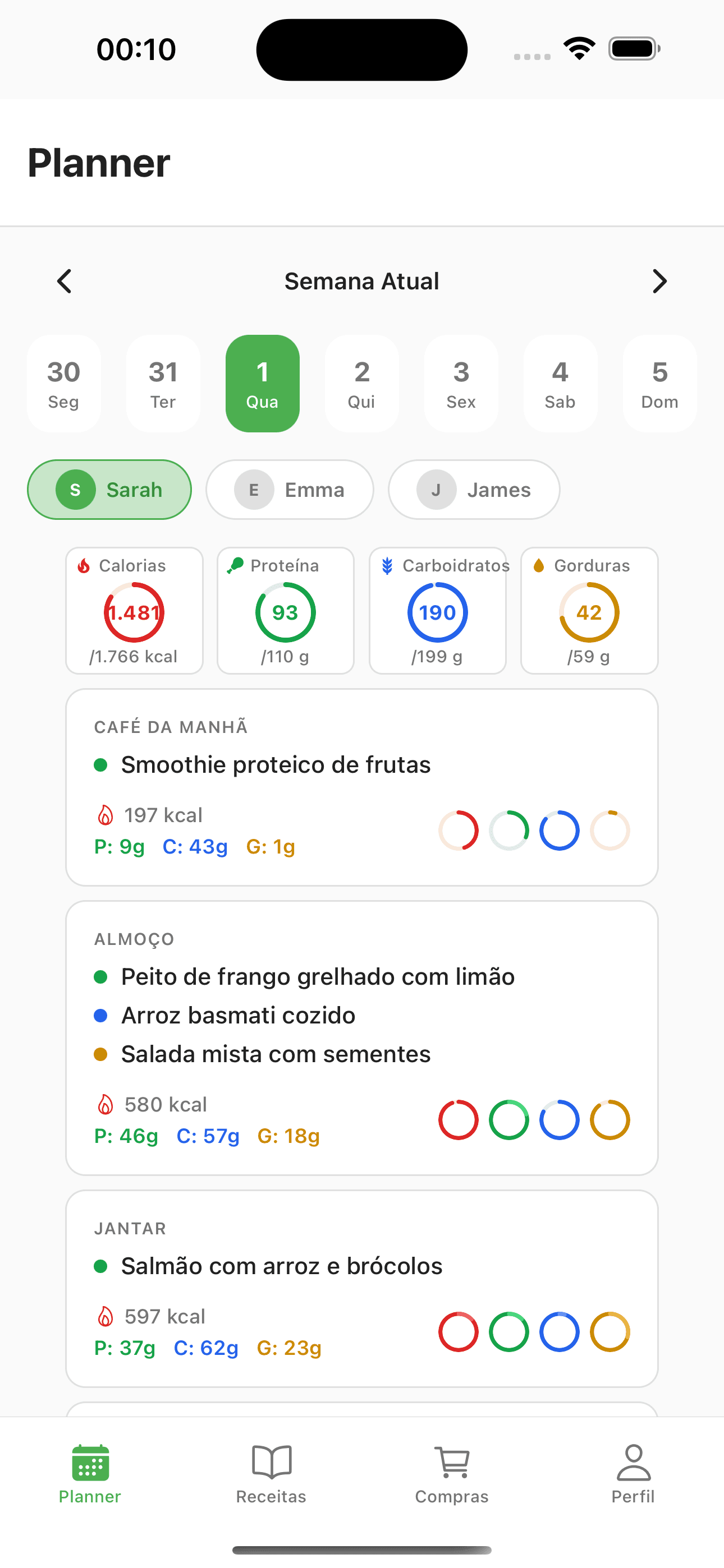 Captura de ecra da app